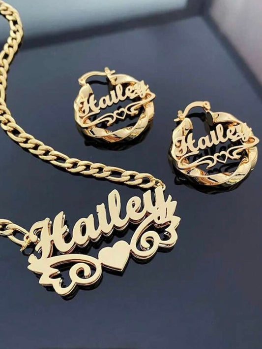 “Customized Name Necklace And Ear Rings”